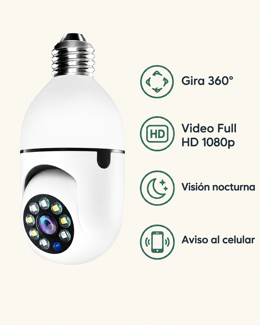 Beneficios: gira 360°, video Full HD 1080p, visión nocturna y aviso al celular