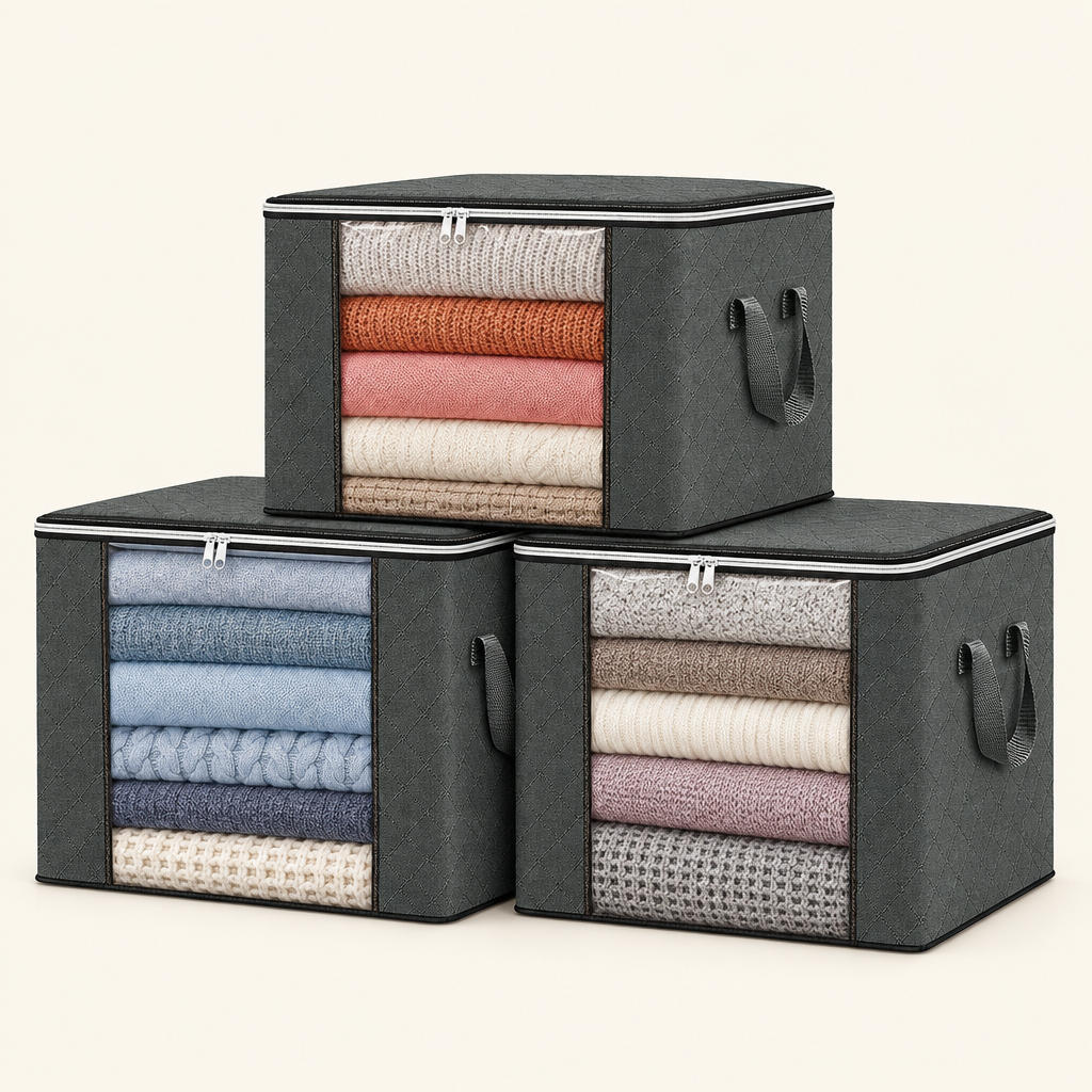 Pack de 3 organizadores de ropa de tela gris con visor